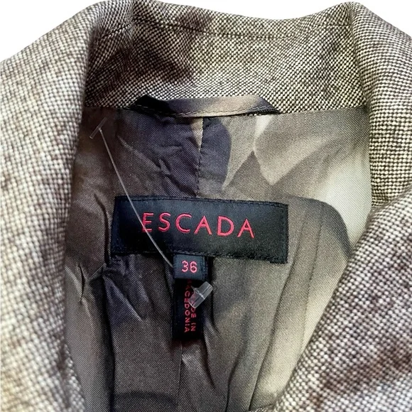 Escada Silk Wool Asymmetrical Blazer EU 36 Gold Button Taupe - Picture 2 of 7